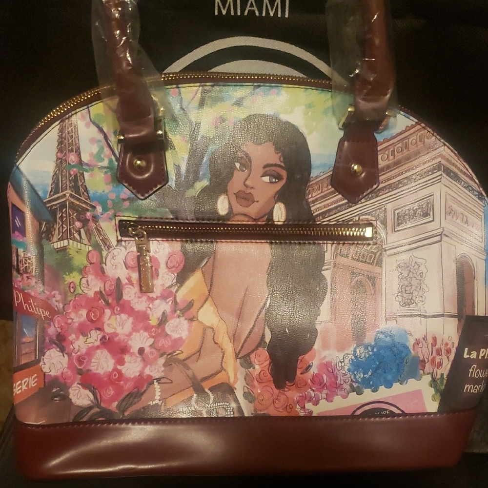 Women's Multicolor Illustrated Dome Satchel - Picture 8 of 11